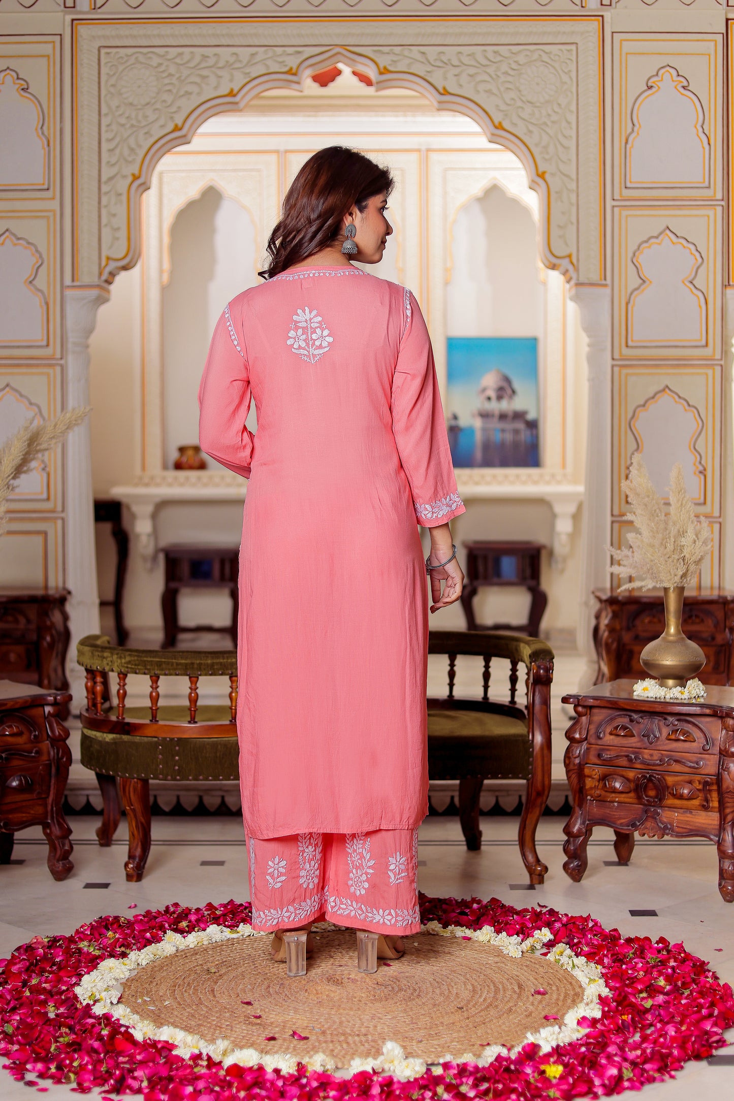 FABSTREE WOMEN PINK CHIKANKARI MODAL SET