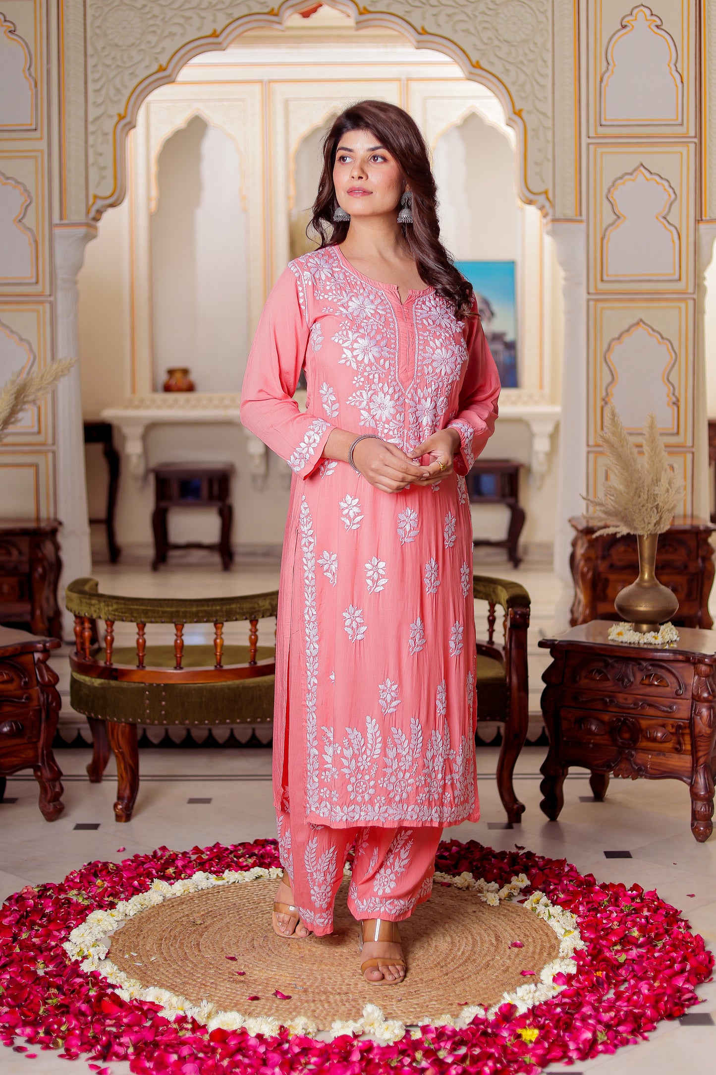 FABSTREE WOMEN PINK CHIKANKARI MODAL SET