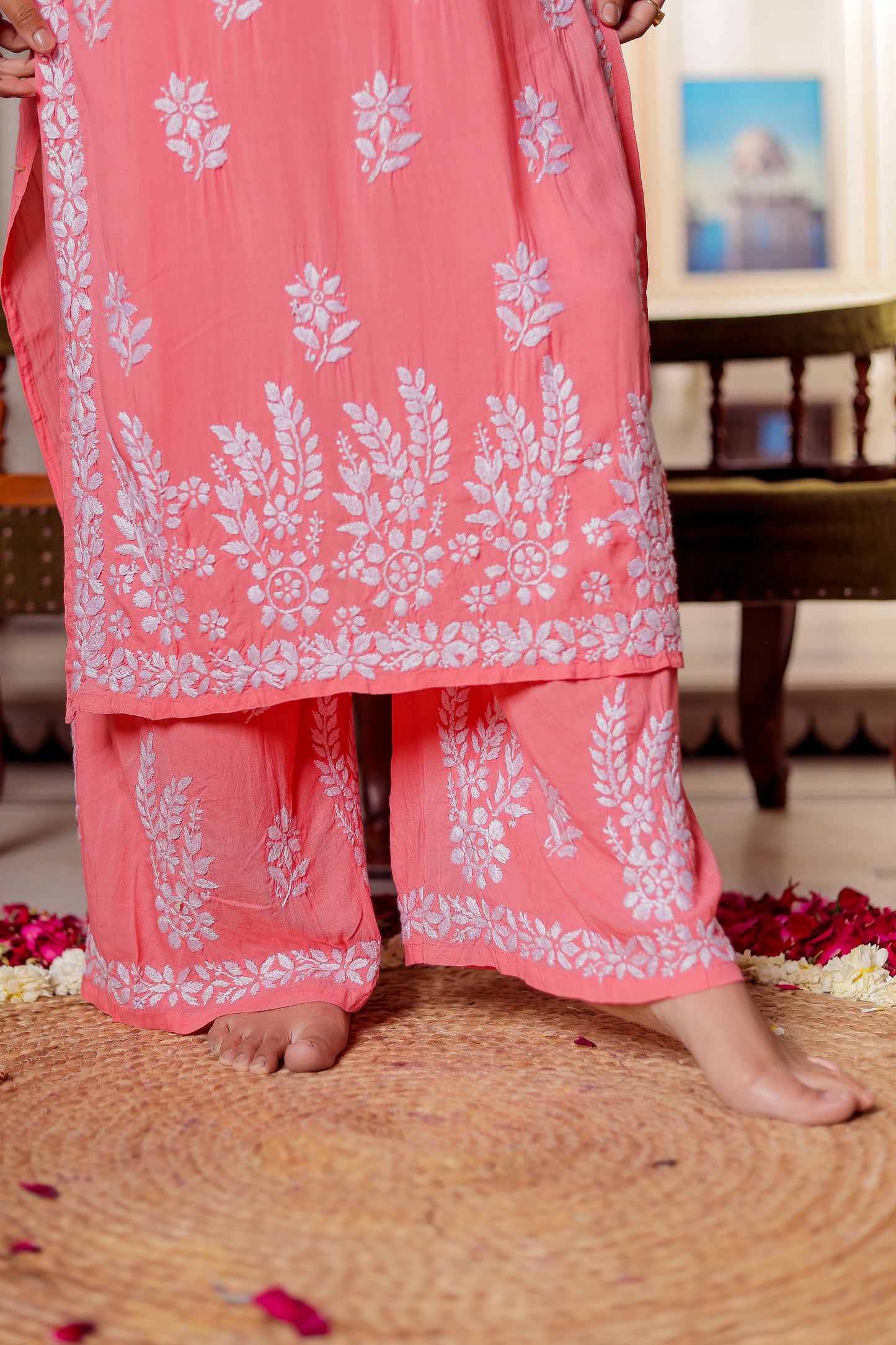 FABSTREE WOMEN PINK CHIKANKARI MODAL SET