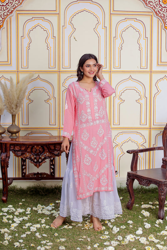 FABSTREE SUHANA WOMEN PEACH CHIKANKARI MODAL KURTA